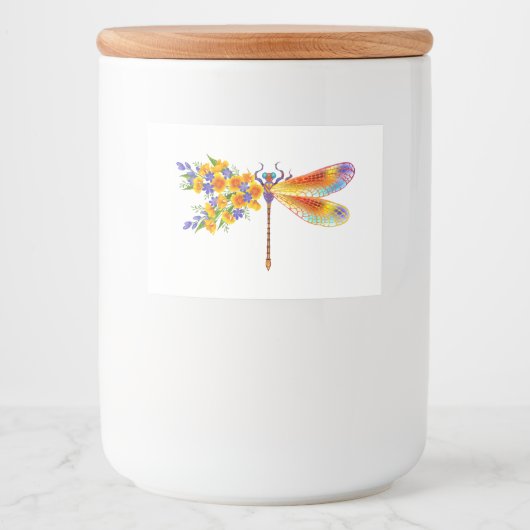 Gele Bloem Libel Voedselcontainer Etiket (Voorkant)