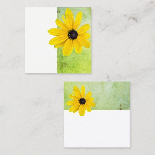 Gele bloem lime groen en wit minimalistisch vierkante visitekaartje (Voorkant / Achterkant)