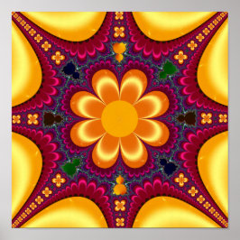 Gele bloem Mandelbrot Mandala Poster