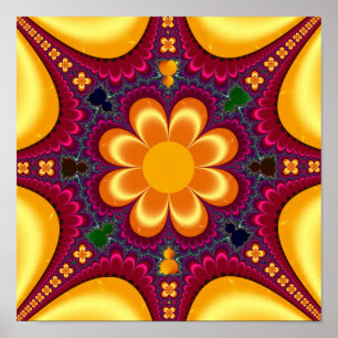 Gele Bloem Mandelbrot Mandala Poster
