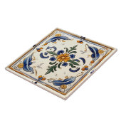 Gele Bloem Mediterraan Blauw Cream Bloemen Tegeltje (Zijkant)