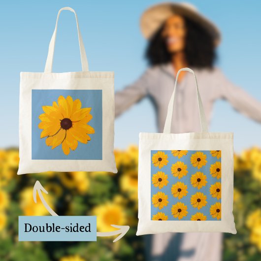 Gele bloem met blauwe achtergrond tote bag