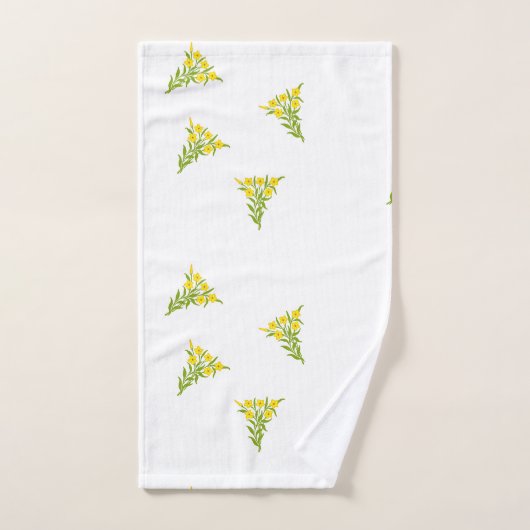 Gele bloem met groene bladeren op wit bad handdoek (Handdoek)