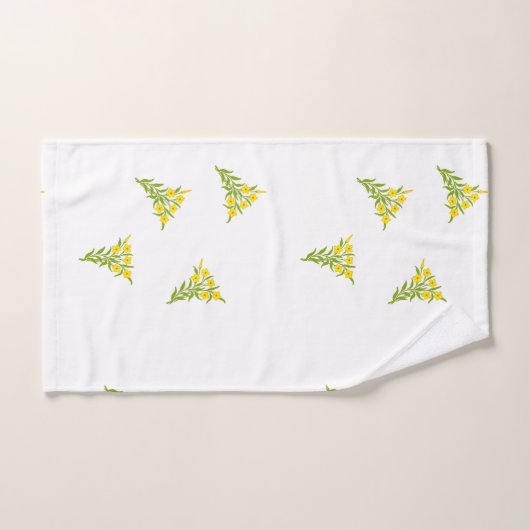 Gele bloem met groene bladeren op wit bad handdoek (Handdoek)