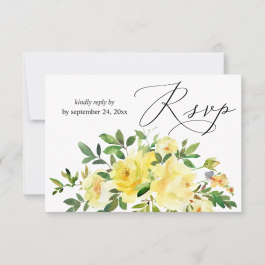 Gele bloem met maaltijd RSVP kaartje (Voorkant)