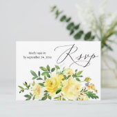 Gele bloem met maaltijd RSVP kaartje (Staand voorkant)