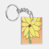 Gele bloem met oranje achtergrond sleutelhanger (Voorkant Links)