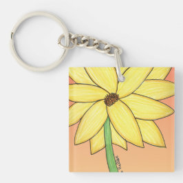 Gele bloem met oranje achtergrond sleutelhanger