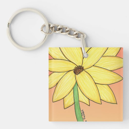 Gele bloem met oranje achtergrond sleutelhanger (Voorkant)