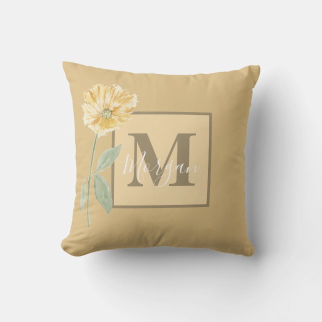  gele bloem monogram kussen (Voorkant)