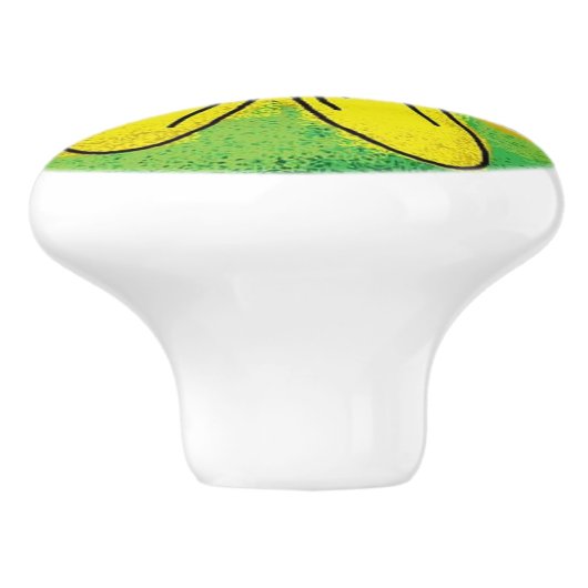 Gele Bloem op Groene Keramische Trek Keramische Knop (Zijkant)