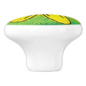Gele Bloem op Groene Keramische Trek Knop (Zijkant)