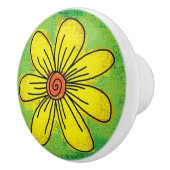 Gele Bloem op Groene Keramische Trek Knop (Rechts)