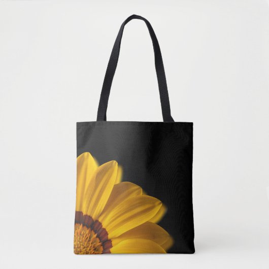 Gele bloem op zwarte achtergrond tote bag (Voorkant)