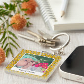 Gele Bloem Patroon Aangepaste Foto Gepersonaliseer Sleutelhanger (Voorkant Rechts)