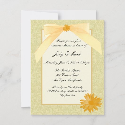 Gele Bloem repetitie diner uitnodiging (Voorkant)