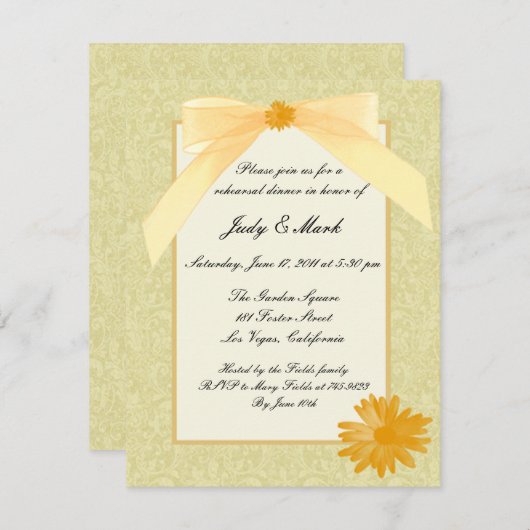 Gele Bloem repetitie diner uitnodiging (Voorkant / Achterkant)