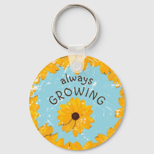 Gele Bloem Rustieke Robin Ei Blauw Altijd Groeien Sleutelhanger (Voorkant)