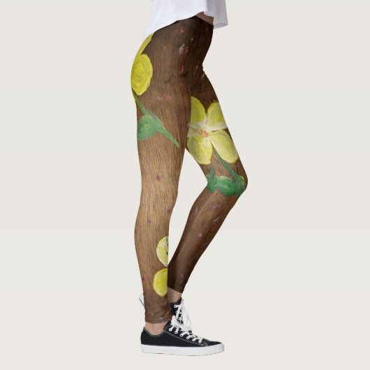 Gele bloem schilderij leggings (Rechts)