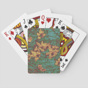 Gele bloem tegen bladcamouflage 2 pokerkaarten