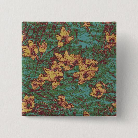 Gele bloem tegen bladcamouflage 2 vierkante button 5,1 cm (Voorkant)
