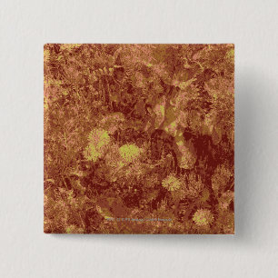 Gele bloem tegen bladcamouflage vierkante button 5,1 cm