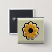 Gele Bloem Vierkante Knop – Modern Bloemendesign Button 5,1 Cm (Voorkant /achterkant)