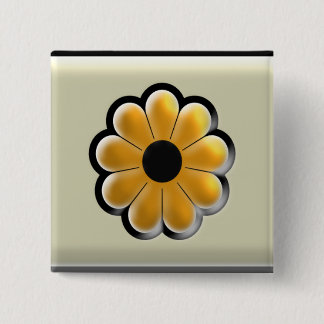 Gele Bloem Vierkante Knop – Modern Bloemendesign Button 5,1 Cm