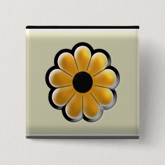Gele Bloem Vierkante Knop – Modern Bloemendesign Button 5,1 Cm (Voorkant)