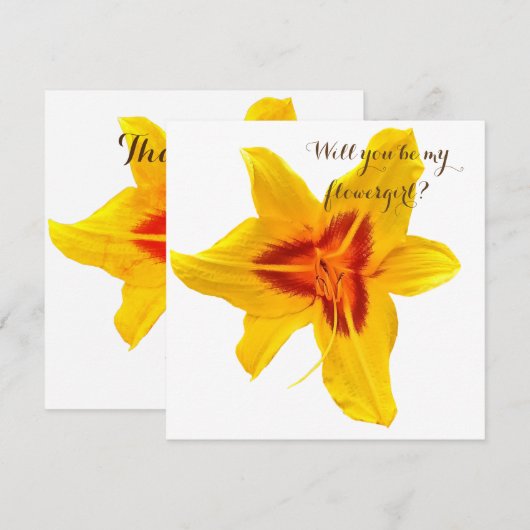 Gele bloem, wil je mijn bloemenmeisje zijn kaart (Voorkant / Achterkant)