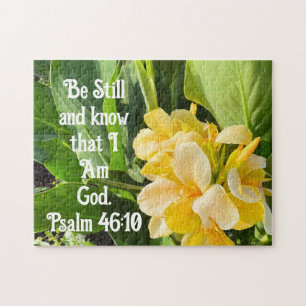 Gele bloem worden nog steeds en kennen Psalm 46:10 Legpuzzel