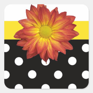 Gele bloem zwart wit polka dot girly vierkante sticker