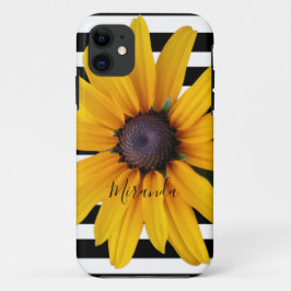 Gele Bloem Zwart Wit Strepen Naam Case-Mate iPhone Case
