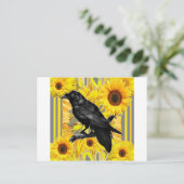 gele bloem zwarte kraai & zonnebloemen kunst briefkaart (Staand voorkant)