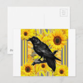 gele bloem zwarte kraai & zonnebloemen kunst briefkaart (Voorkant / Achterkant)