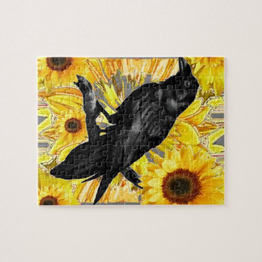 gele bloem zwarte kraai & zonnebloemen kunst legpuzzel (Horizontaal)