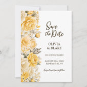 Gele bloemachtige bruiloft save the date (Voorkant)