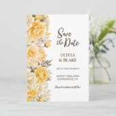 Gele bloemachtige bruiloft save the date (Staand voorkant)