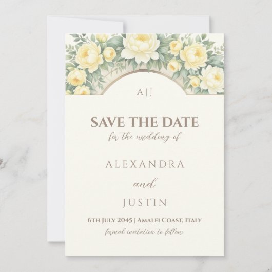 Gele Bloemboog Italiaanse bruiloft Save the Date Kaart (Voorkant)