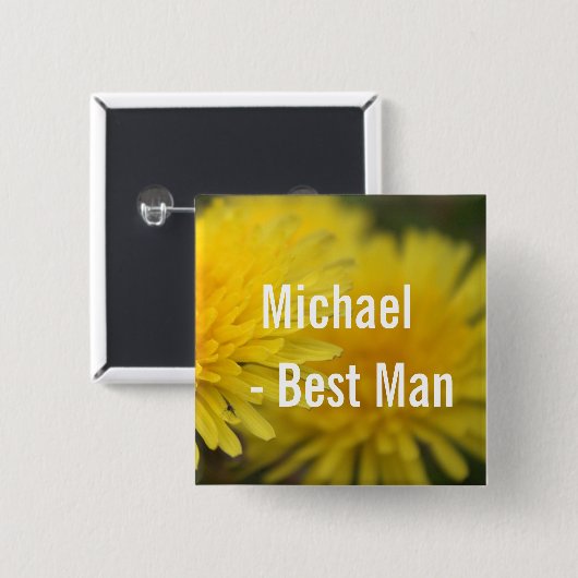  gele bloemdandelion bruiloft beste man vierkante button 5,1 cm (Voorkant /achterkant)