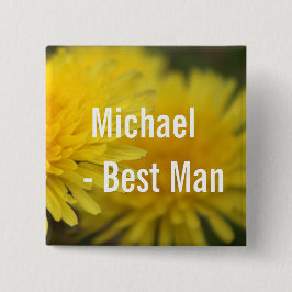  gele bloemdandelion bruiloft beste man vierkante button 5,1 cm