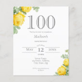Gele Bloemen | 100e verjaardag Budget Invitation (Voorkant)
