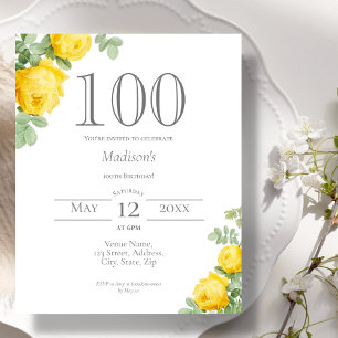 Gele Bloemen   100e verjaardag Budget Invitation