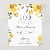 Gele Bloemen 100e Verjaardag Budget Uitnodiging (Voorkant)