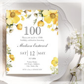 Gele Bloemen 100e Verjaardag Budget Uitnodiging