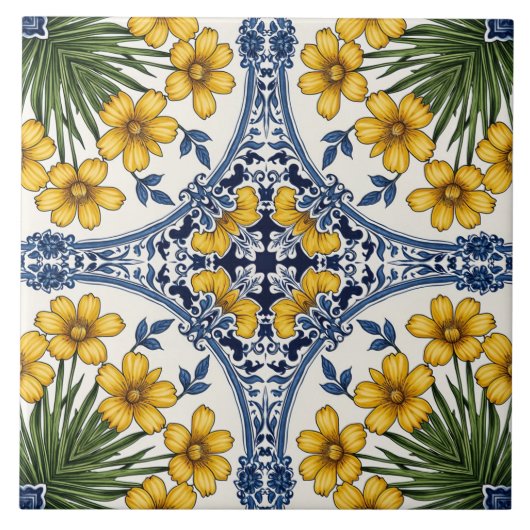 Gele bloemen 3 tegeltje (Voorkant)