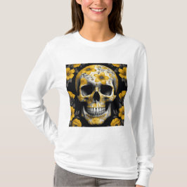Gele Bloemen 3D Dode Schedel met gele bloemen T-shirt