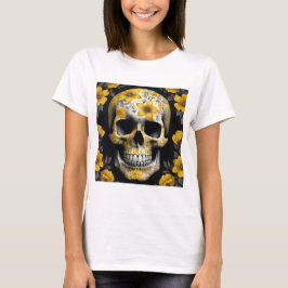 Gele Bloemen 3D Dode Schedel met gele bloemen T-shirt