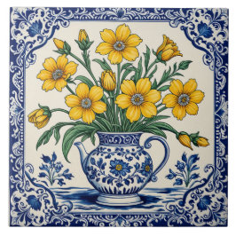 Gele bloemen 4 tegeltje