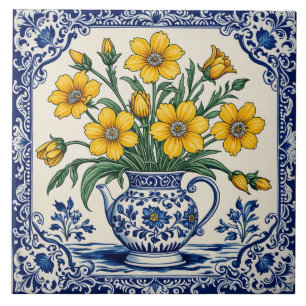 Gele bloemen 4 tegeltje